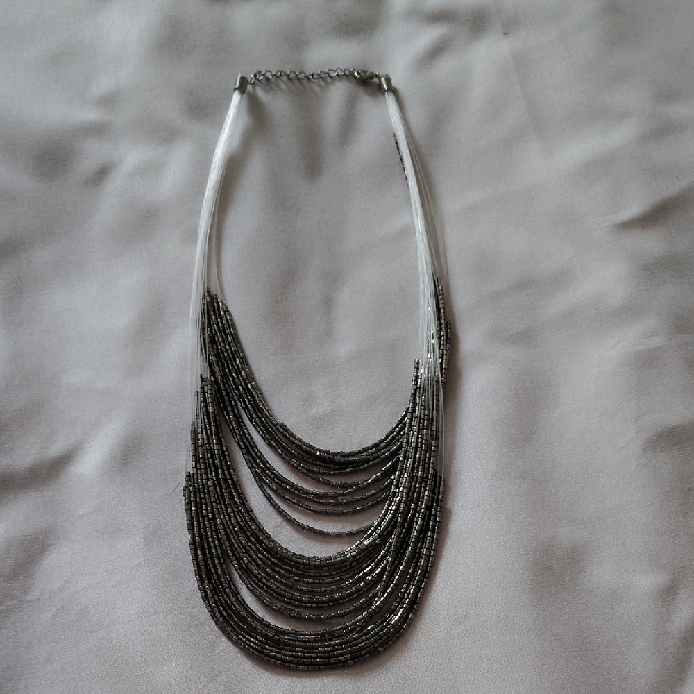Elegant Silver and Black Beaded Necklace